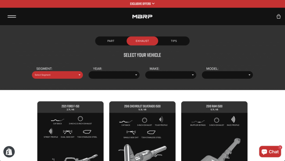 Desktop screenshot of MBRP's online shop.
